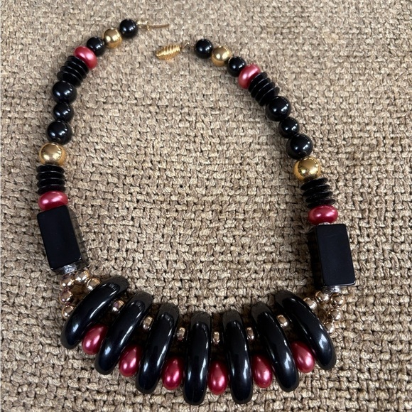 Vintage 80s Black, Pink, and Gold Statement Necklace - Picture 2 of 6